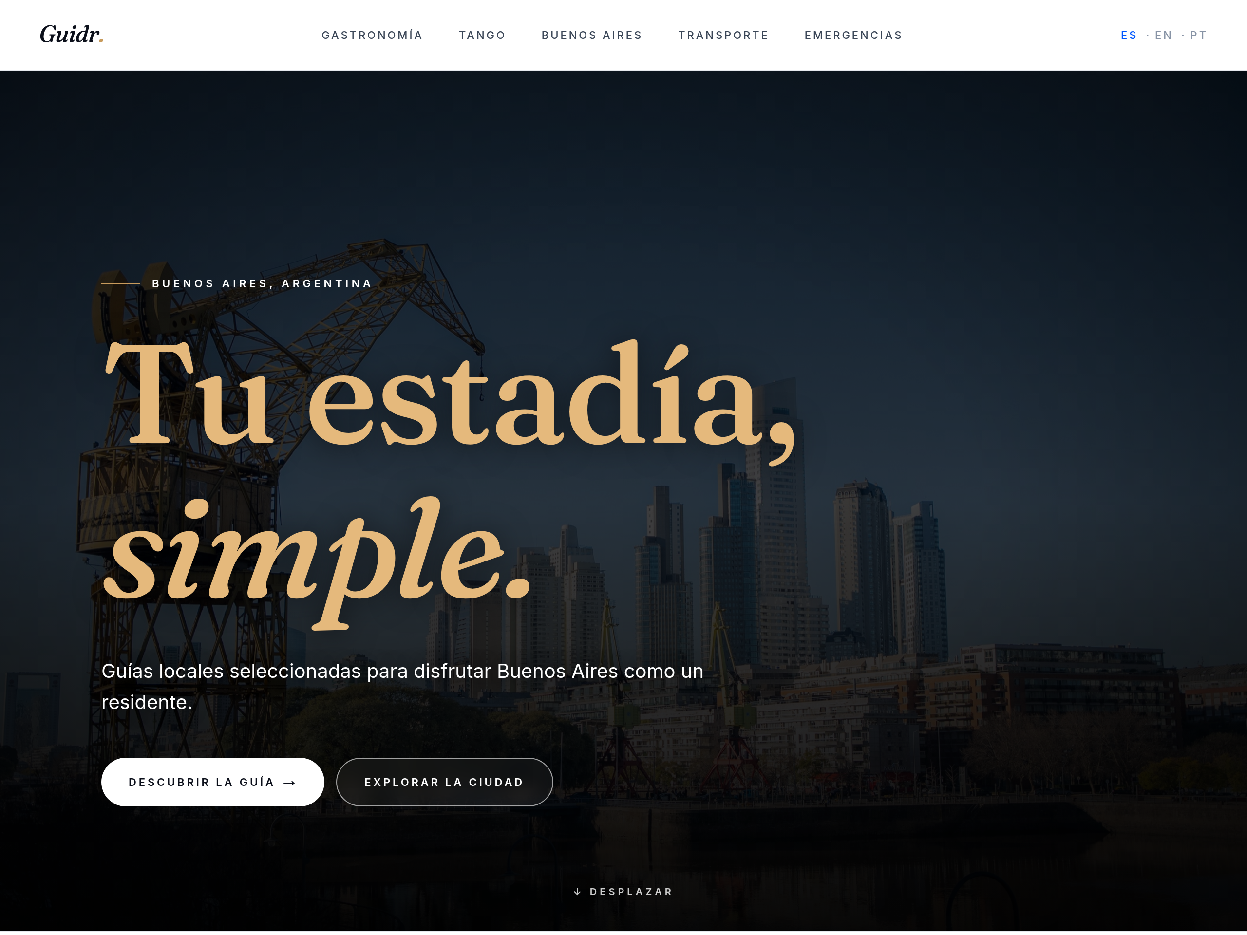 Captura del sitio de Guidr