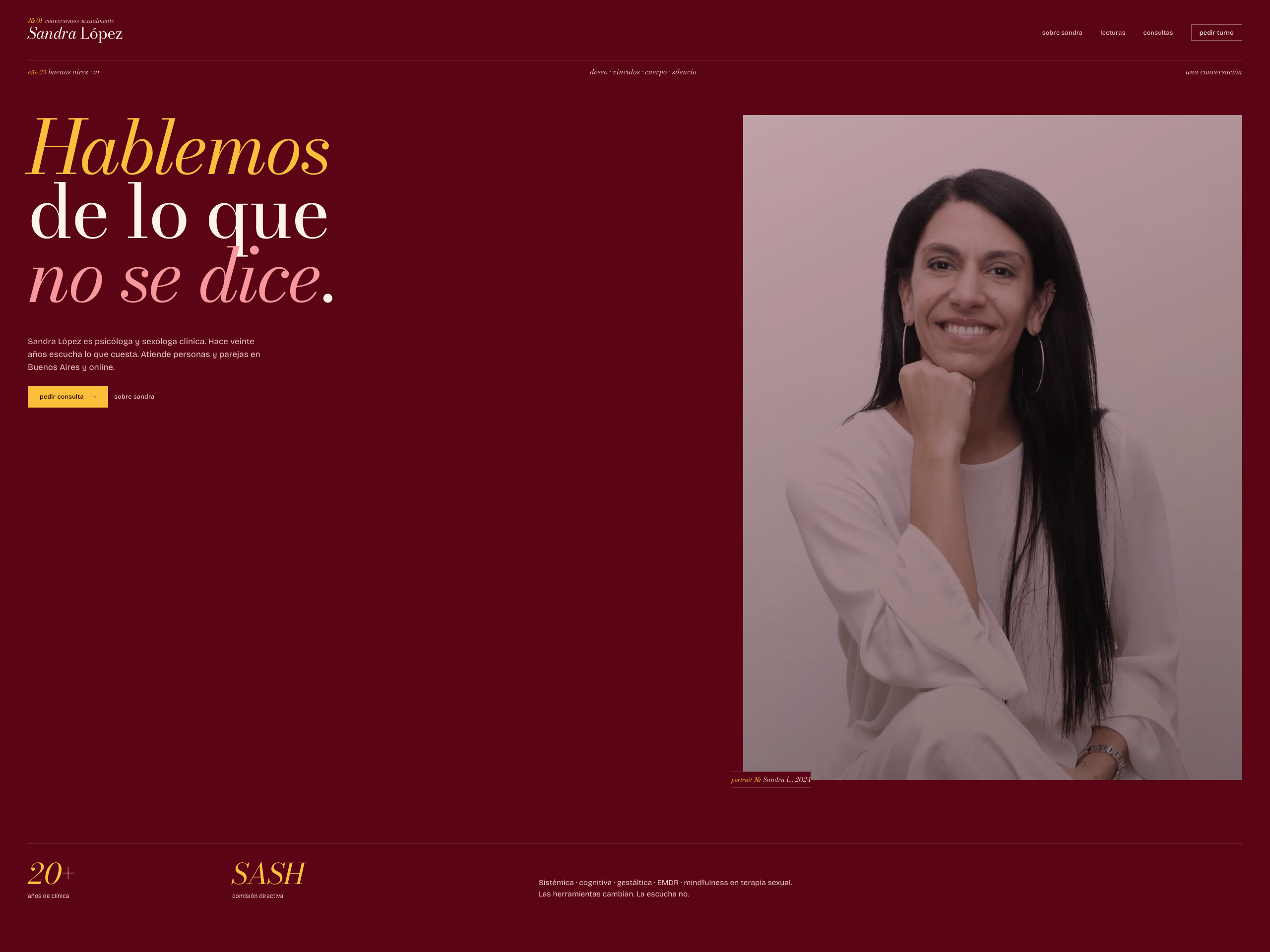 Captura del sitio de Sandra López